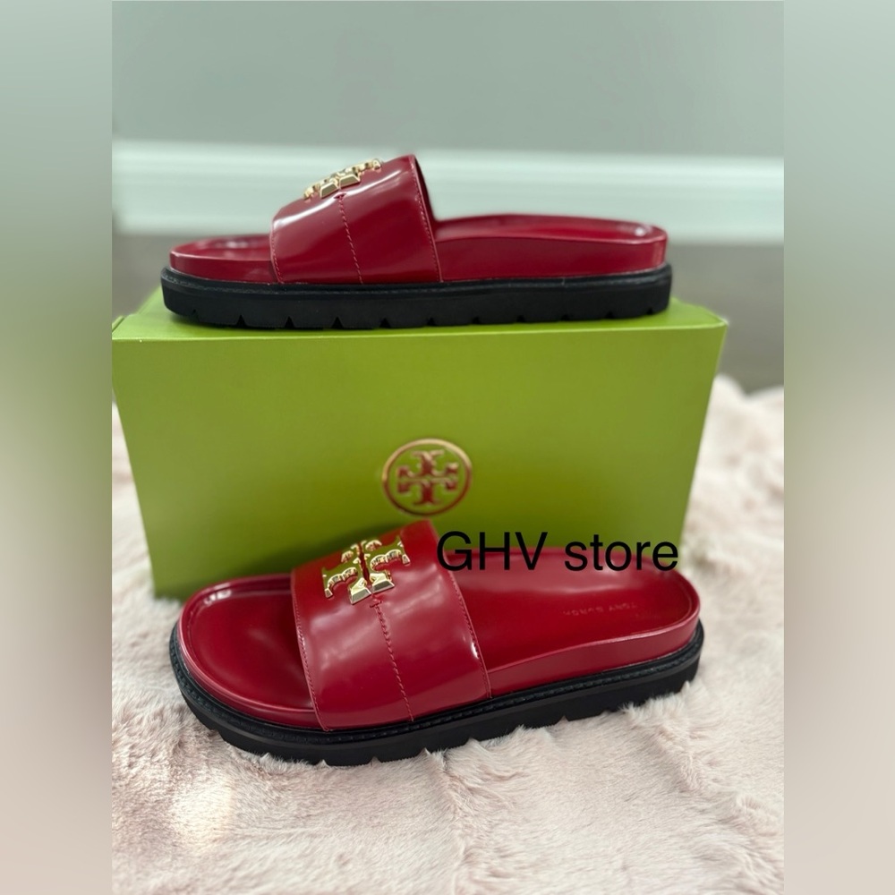 Tory Burch red Everly Anatomic lug Sandals - Picture 3 of 4